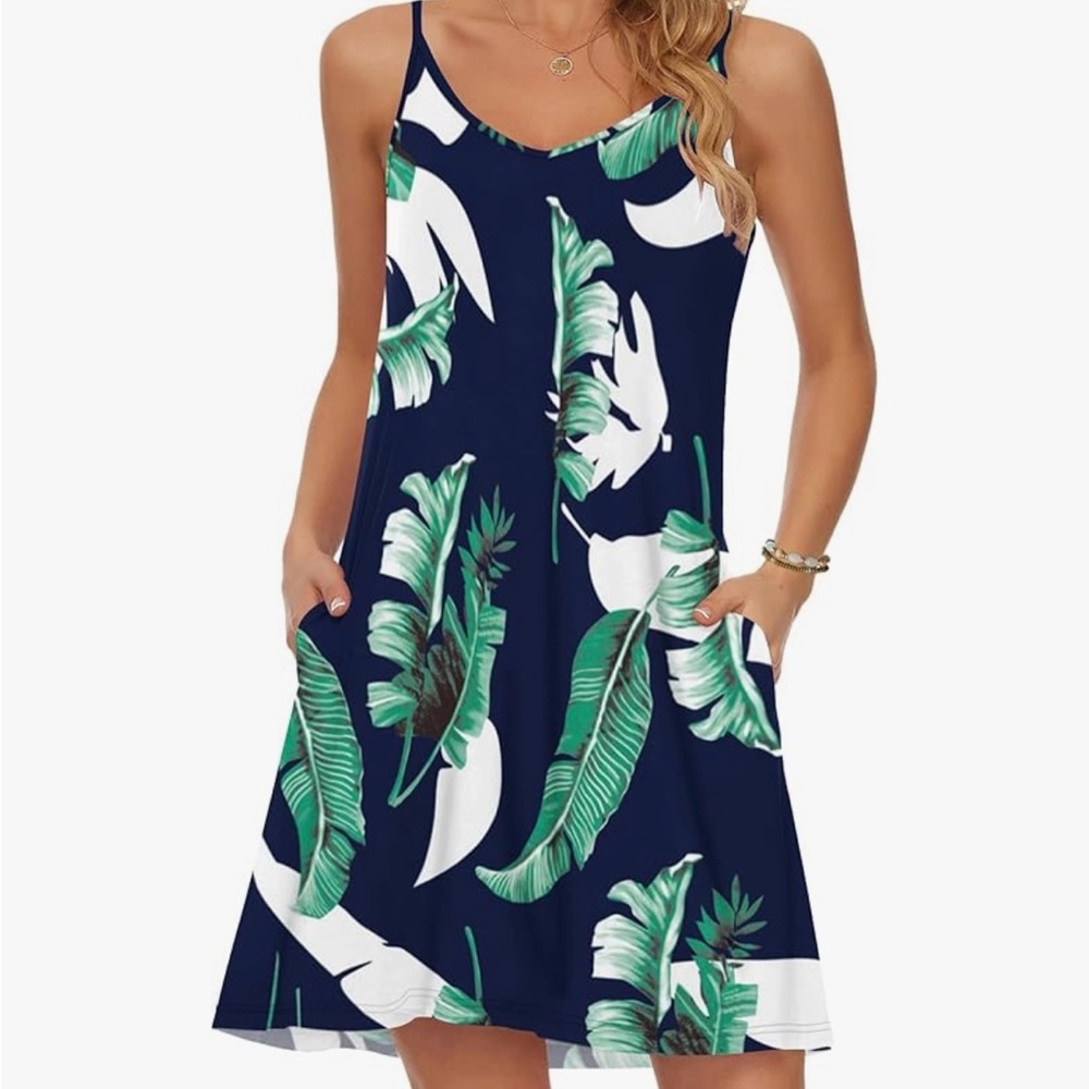 Tropical Print Spaghetti Strap Dress